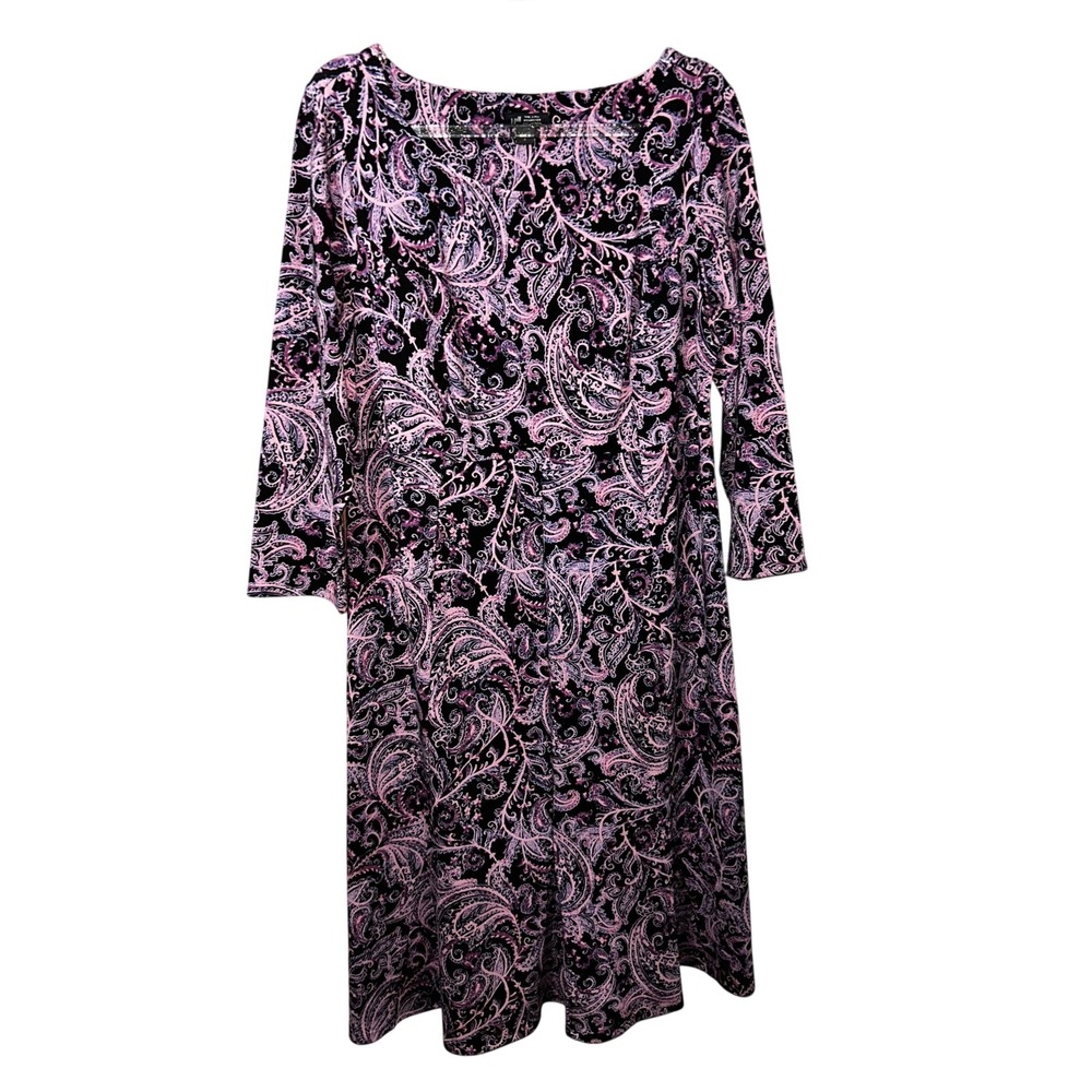 J.Jill Wearever Black Lavender Paisley Print Scoop Neck 3/4 Sleeve Dress Small - Picture 4 of 7